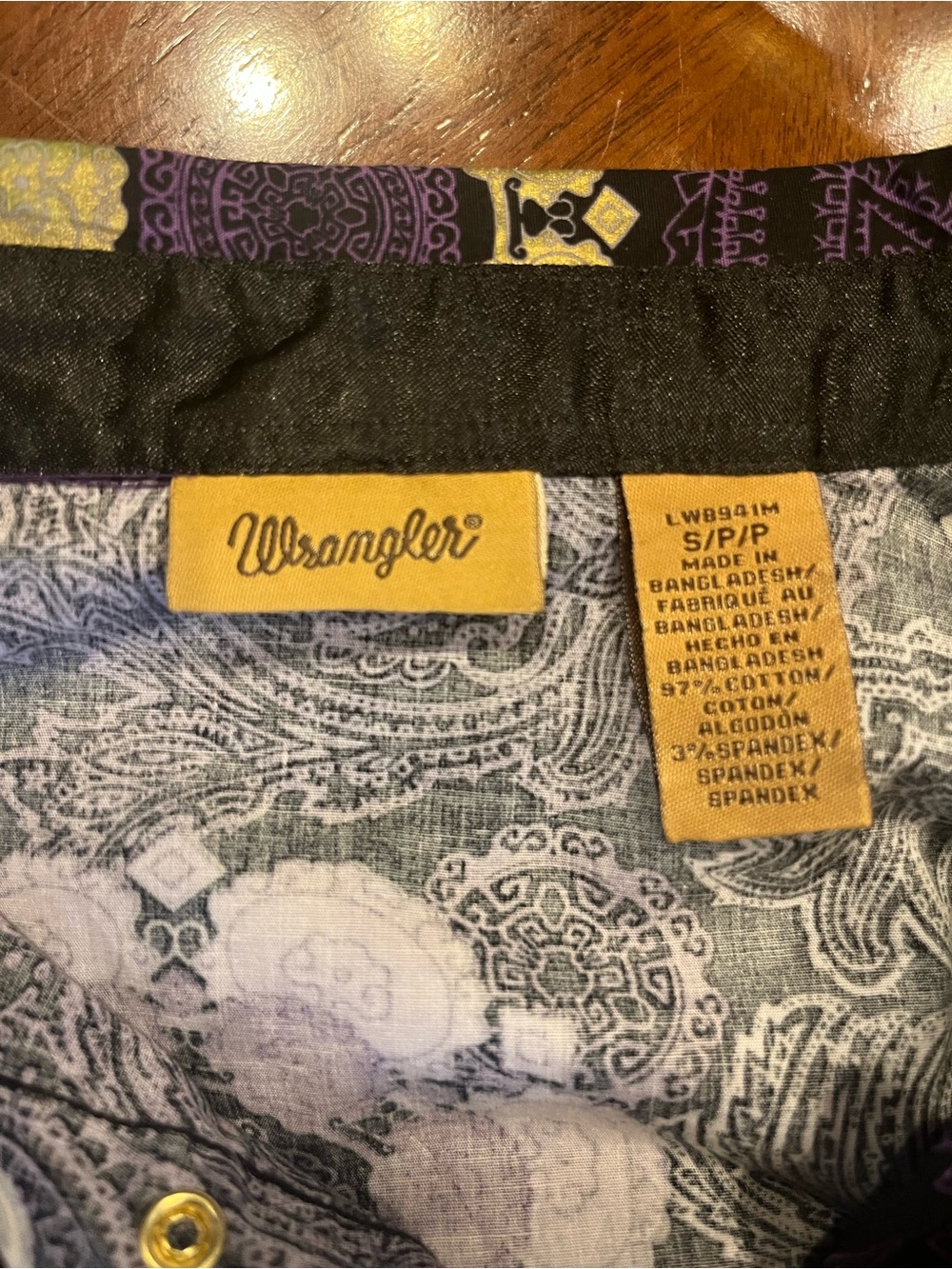 Vintage Y2K Wrangler Purple Paisley Western Snap Shirt | Size Small - Picture 8 of 13